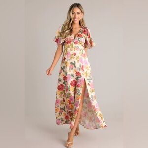 Dress Forum Romantic Garden Flutter Sleeve Satin Maxi Dress, Size M
